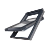 Okno PVC okleina grafitowa trzyszybowe FAKRO PTP-V U41 w kolorze czarnym RAL 9005